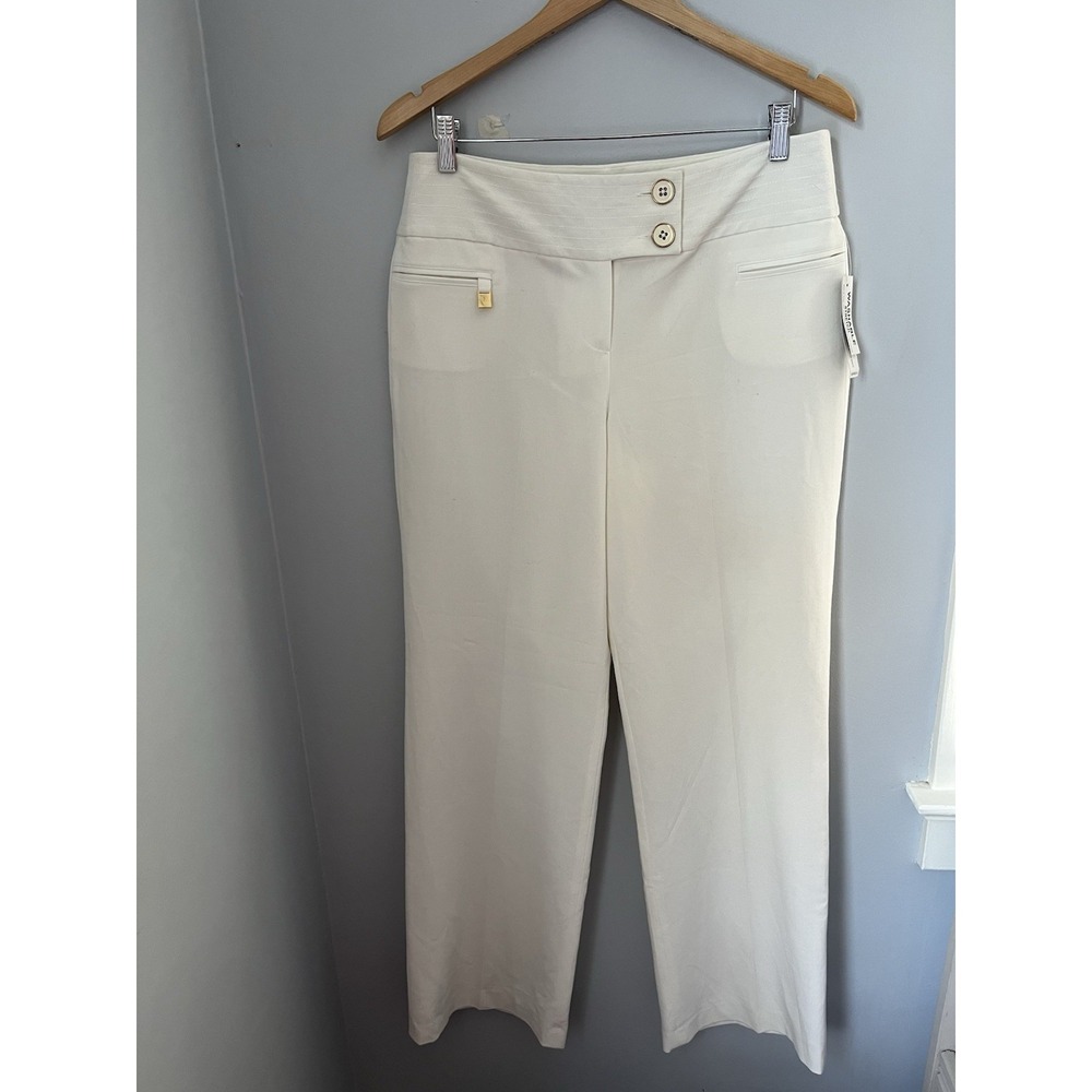 LARRY LEVINE Stretch Women High Rise Straight Leg Pants Winter White Size 10 NWT